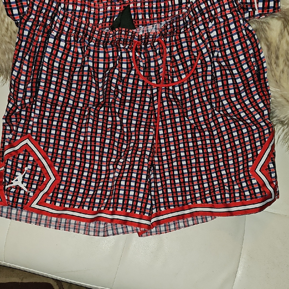 Jordan Red and Navy Checkered Shorts